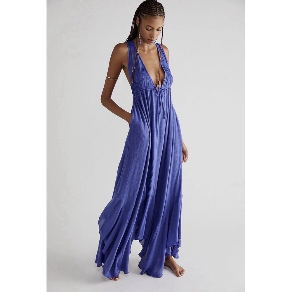 Free People Endless Summer Showstopper Plunge Halter Boho Maxi Dress Size S
